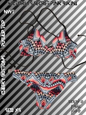 PINK Victoria's Secret sexy abstract geometric skimpy Cheeky bikini push up XS